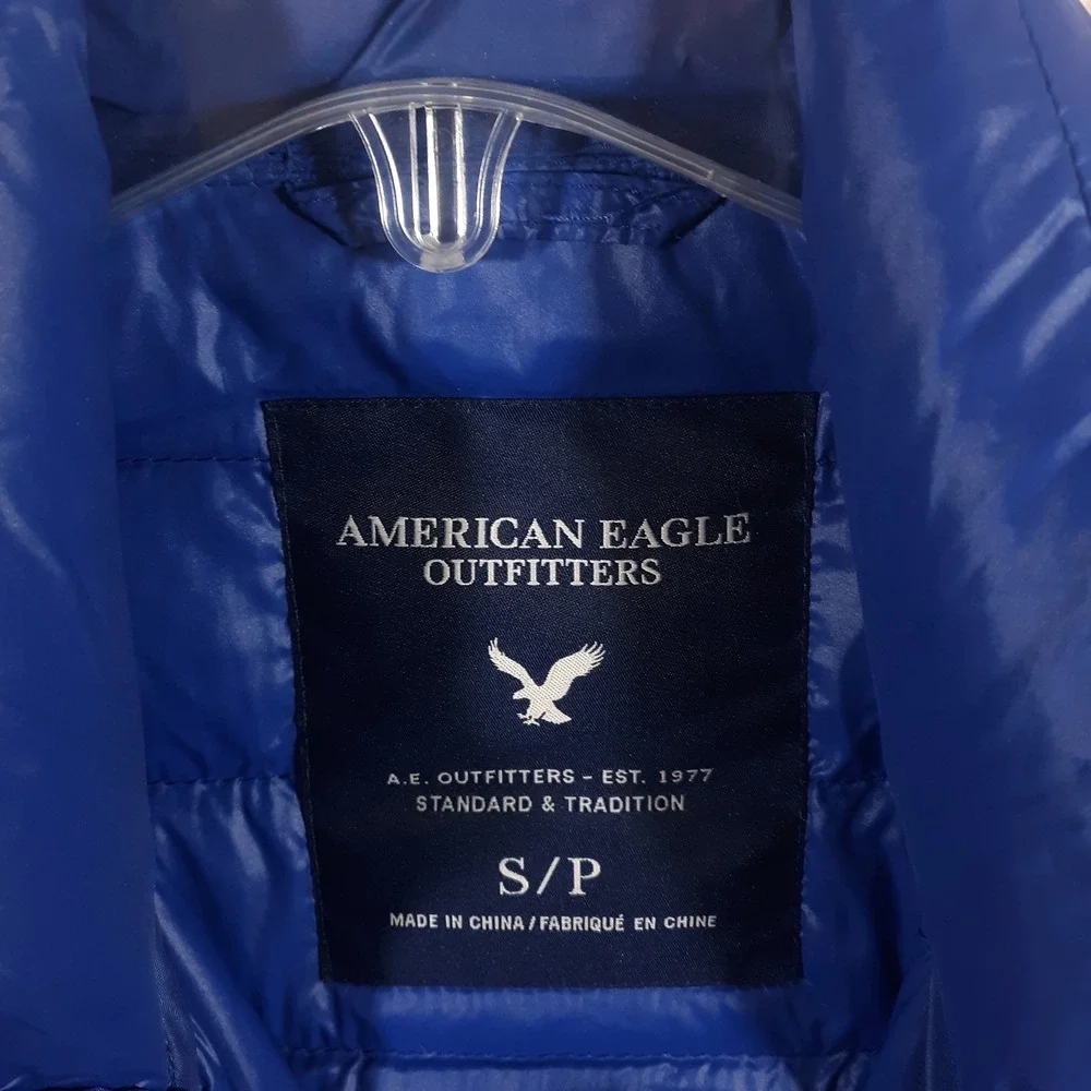 American Eagle Puffer Jacket Duck Down Mens Small Blue Full Zip Nylon